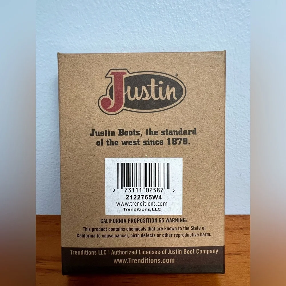 JUSTIN BOOTS NIB NWT Genuine Leather Trifold Western Boot Stitch Men Logo Wallet
